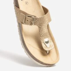 Tong Anatomique Beige En Cuir Velours Détails Dorés -Caprices Chaussures Boutique WWWERM 10382780029 5
