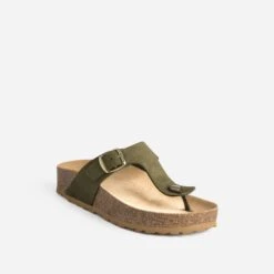 Tong Anatomique Kaki En Cuir Velours à Plateforme -Caprices Chaussures Boutique WWWERM 10382780042 1