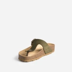 Tong Anatomique Kaki En Cuir Velours à Plateforme -Caprices Chaussures Boutique WWWERM 10382780042 2