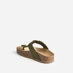 Tong Anatomique Kaki En Cuir Velours à Plateforme -Caprices Chaussures Boutique WWWERM 10382780042 3