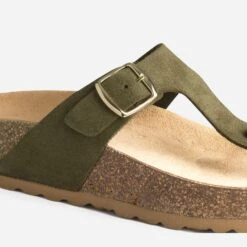 Tong Anatomique Kaki En Cuir Velours à Plateforme -Caprices Chaussures Boutique WWWERM 10382780042 5