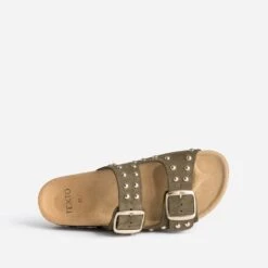 Mule Anatomique Kaki En Cuir Velours à Clous -Caprices Chaussures Boutique WWWERM 10382780055 4