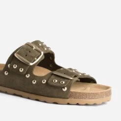 Mule Anatomique Kaki En Cuir Velours à Clous -Caprices Chaussures Boutique WWWERM 10382780055 5