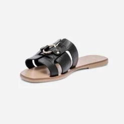 Mule Noire En Cuir Embossé Croco -Caprices Chaussures Boutique WWWERM 10382780488 2