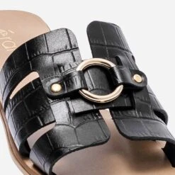 Mule Noire En Cuir Embossé Croco -Caprices Chaussures Boutique WWWERM 10382780488 4