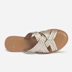 Mule Dorée En Cuir à Brides Tressées -Caprices Chaussures Boutique WWWERM 10382780624 3