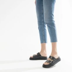 Mule TEXTO Noire En Cuir à Semelle épaisse -Caprices Chaussures Boutique WWWERM 10382780627 10