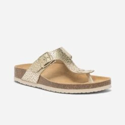 Mule-tong Anatomique Dorée En Cuir Effet Python -Caprices Chaussures Boutique WWWERM 10382780635 1