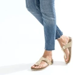 Mule-tong Anatomique Dorée En Cuir Effet Python -Caprices Chaussures Boutique WWWERM 10382780635 10