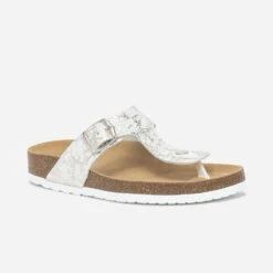 Mule-tong Anatomique Blanche En Cuir Avec Détails Dorés -Caprices Chaussures Boutique WWWERM 10382780636 1