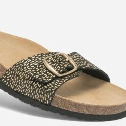 Mule Anatomique Noire En Cuir Velours Imprimé Confettis Dorés -Caprices Chaussures Boutique WWWERM 10382780638 4