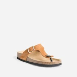 Mule-tong Anatomique Camel Foncé En Cuir Velours -Caprices Chaussures Boutique WWWERM 10382780660 1