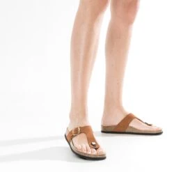 Mule-tong Anatomique Camel Foncé En Cuir Velours -Caprices Chaussures Boutique WWWERM 10382780660 10