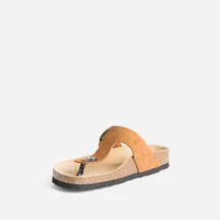 Mule-tong Anatomique Camel Foncé En Cuir Velours -Caprices Chaussures Boutique WWWERM 10382780660 2