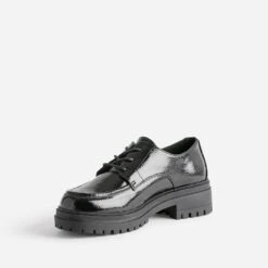 Derby TEXTO Noir Verni Semelle Crantée -Caprices Chaussures Boutique WWWERM 10383310010 2