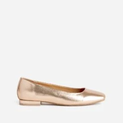 Ballerine Rose Cuivré Métallisé à Bout Carré