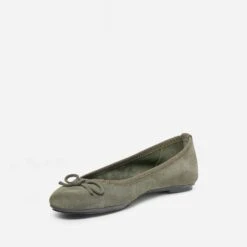 Ballerine Kaki En Cuir Velours à Petit Noeud -Caprices Chaussures Boutique WWWERM 10383400097 2