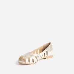 Ballerine Open-toe Dorée En Cuir Effet Python -Caprices Chaussures Boutique WWWERM 10383400496 2