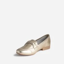 Mocassin Doré En Cuir Avec Patte Tressée -Caprices Chaussures Boutique WWWERM 10383580085 2