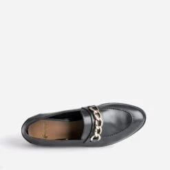 Mocassin Noir En Cuir à Chaîne -Caprices Chaussures Boutique WWWERM 10383580386 4