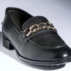 Mocassin Noir En Cuir à Chaîne -Caprices Chaussures Boutique WWWERM 10383580386 6