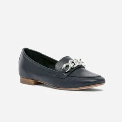 Mocassin Bleu Marine En Cuir Maxi Chaîne Dorée -Caprices Chaussures Boutique WWWERM 10383580411 1