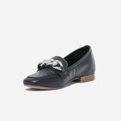 Mocassin Bleu Marine En Cuir Maxi Chaîne Dorée -Caprices Chaussures Boutique WWWERM 10383580411 2