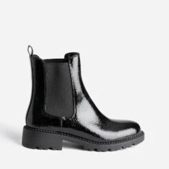 Chelsea Boots TEXTO Noir Verni Embossé Effet Python