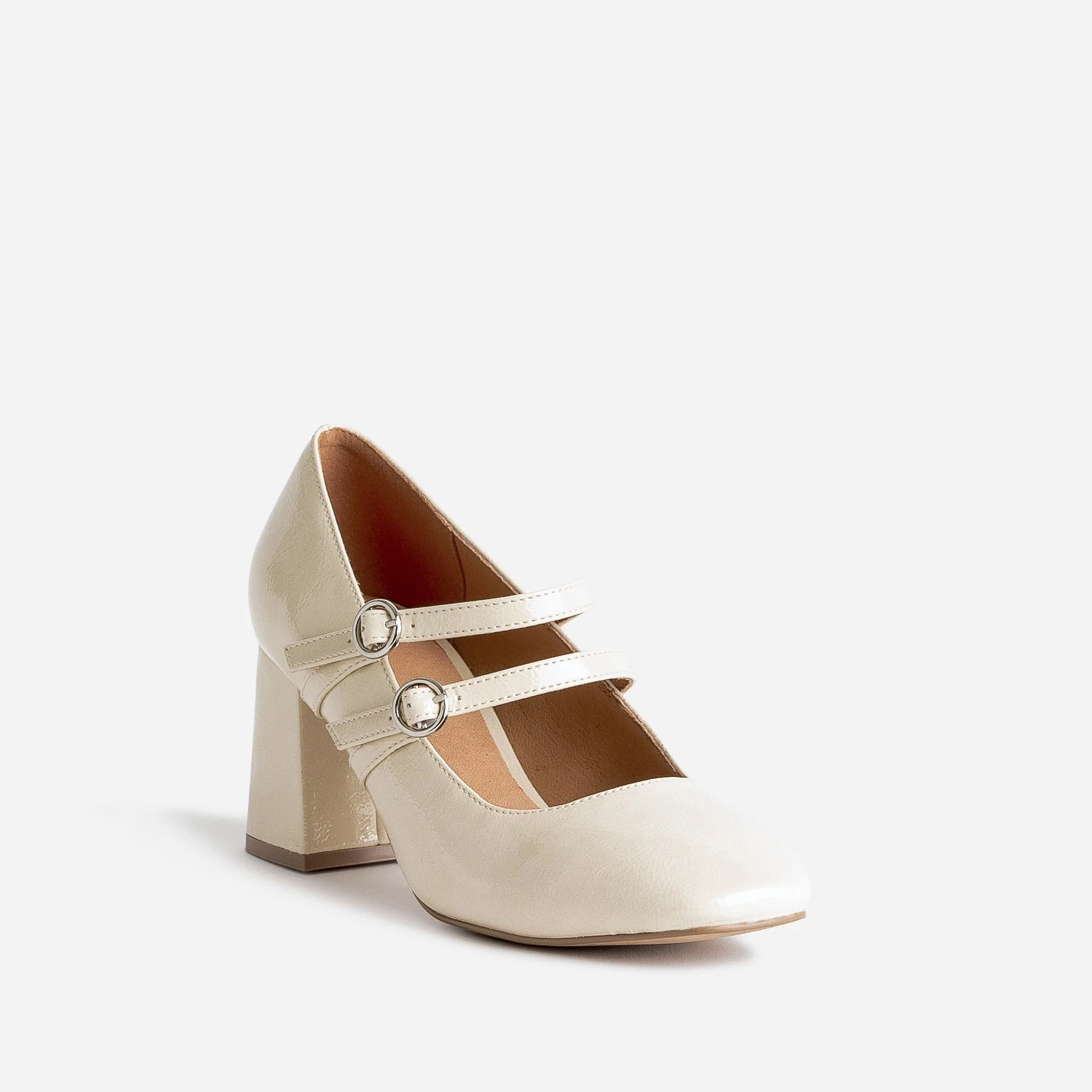 Babies à Talon Beige Verni à Double Bride 4 Babies à Talon Beige Verni à Double Bride – Image 2