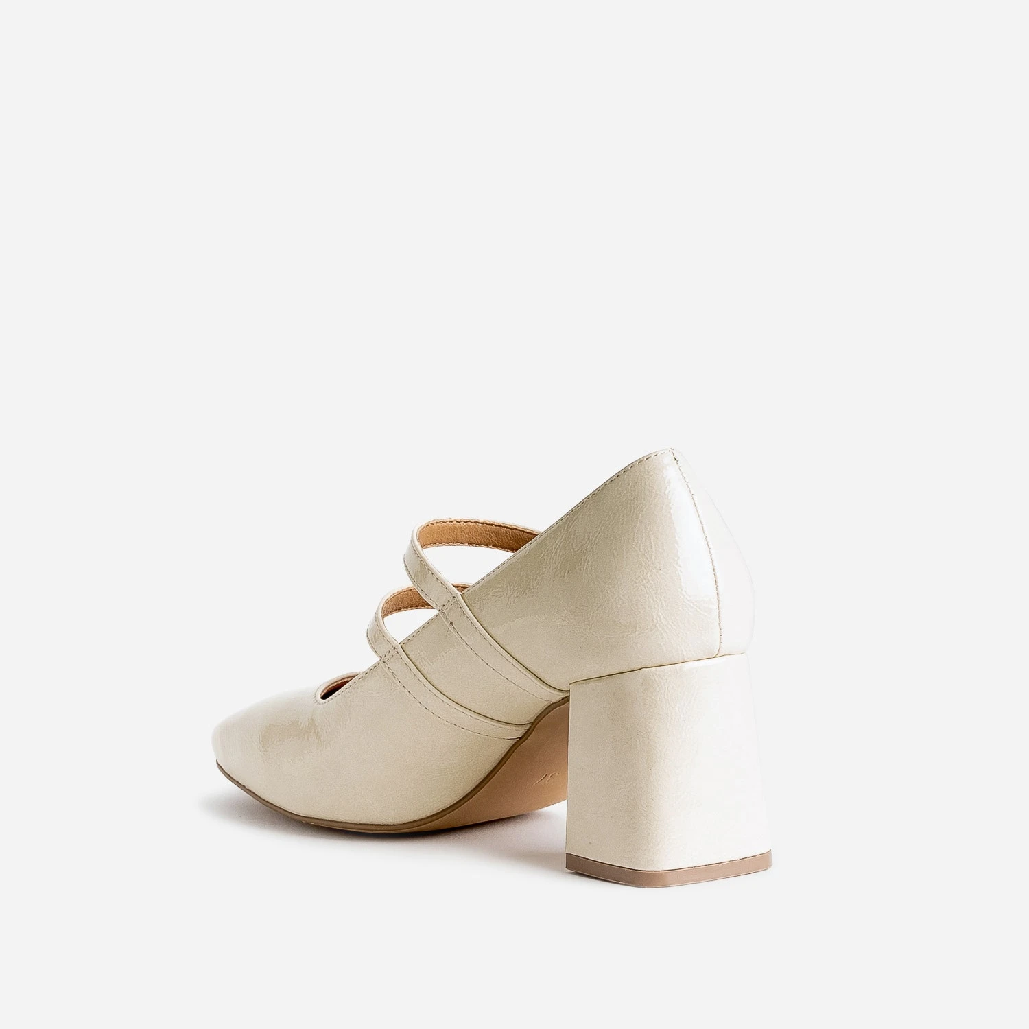 Babies à Talon Beige Verni à Double Bride 6 Babies à Talon Beige Verni à Double Bride – Image 4