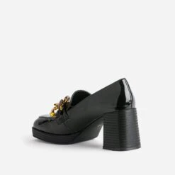 Mocassin à Talon Noir Verni Avec Maxi Chaîne -Caprices Chaussures Boutique WWWERM 10383960788 3