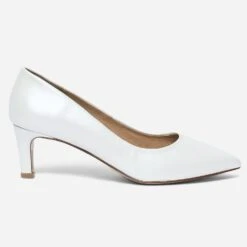 Escarpin Blanc Nacré En Cuir