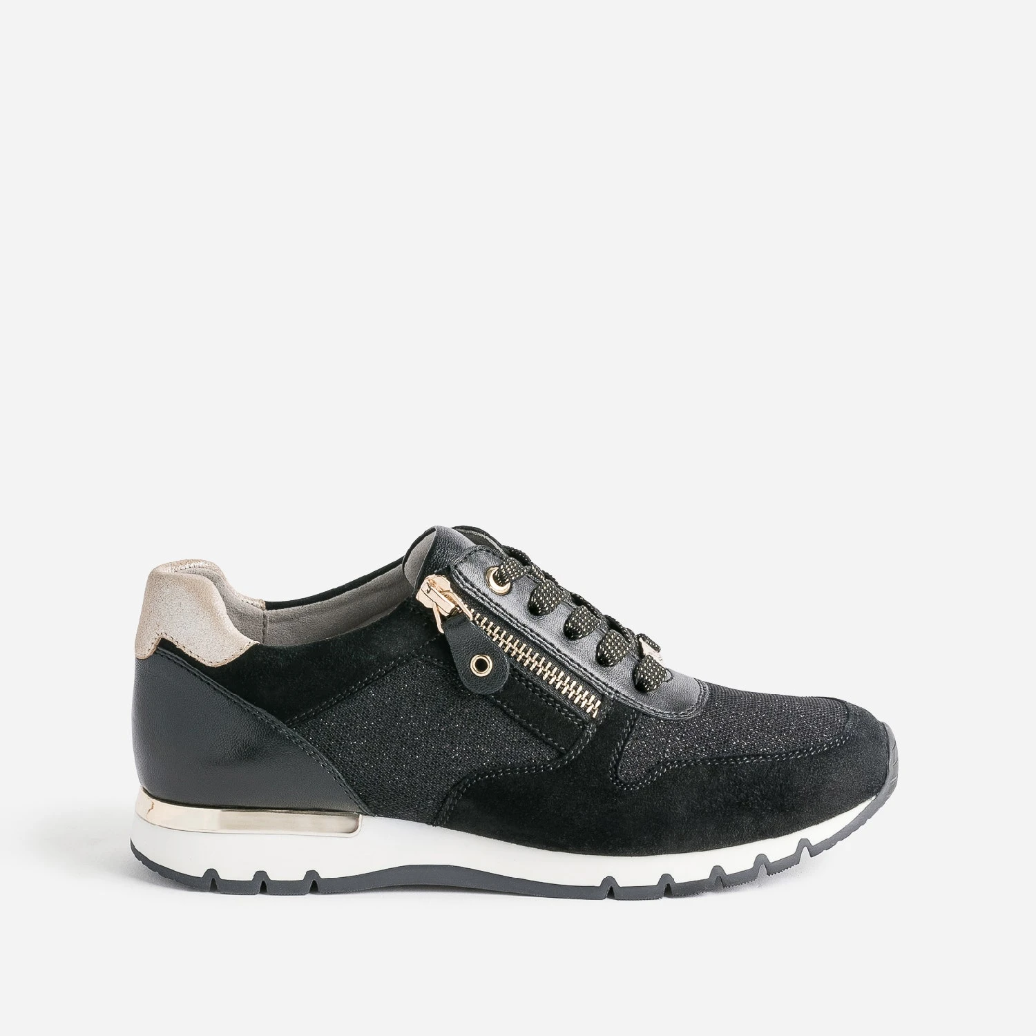 Tennis CAPRICE Noire En Cuir Et Textile Pailleté 3 Tennis CAPRICE Noire En Cuir Et Textile Pailleté