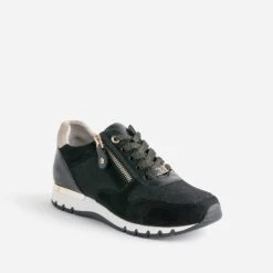 Tennis CAPRICE Noire En Cuir Et Textile Pailleté 9 Tennis CAPRICE Noire En Cuir Et Textile Pailleté -Caprices Chaussures Boutique WWWERM 10384320049 1