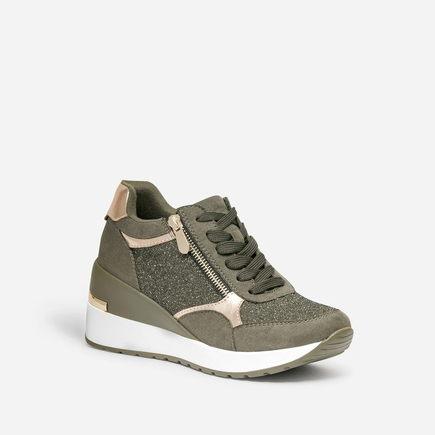 Tennis Compensée Kaki Détails Dorés 4 Tennis Compensée Kaki Détails Dorés – Image 2