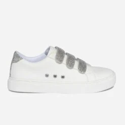 Tennis TEXTO Blanche à Scratchs Pailletés Argentés
