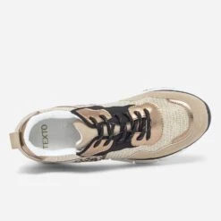 Tennis TEXTO Beige, Or Et Noir Multi Matières -Caprices Chaussures Boutique WWWERM 10384320903 4
