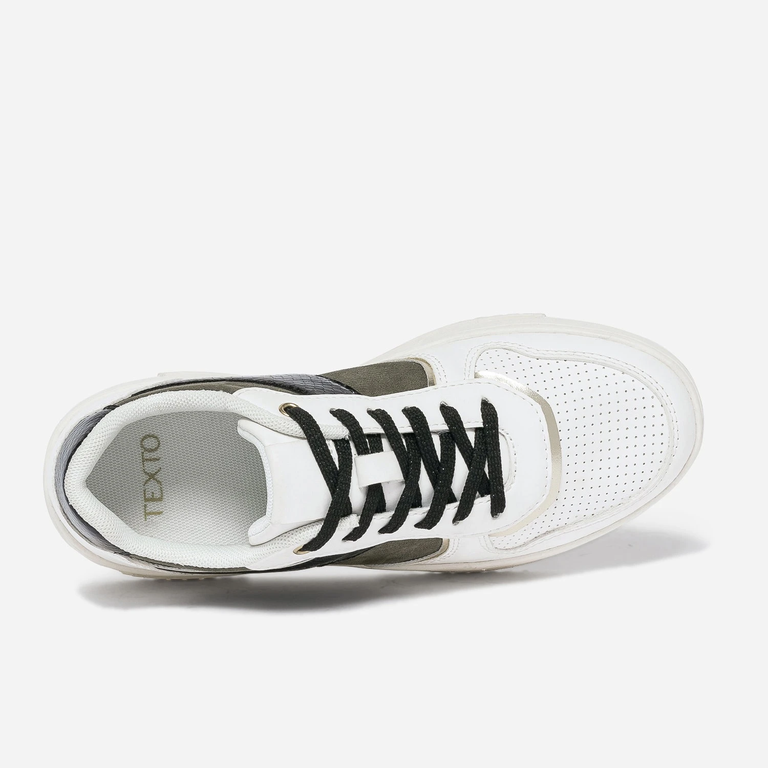 Tennis TEXTO Blanche, Kaki, Noire Et Dorée 7 Tennis TEXTO Blanche, Kaki, Noire Et Dorée – Image 5