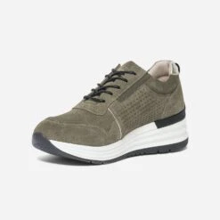 Tennis Compensée TBS Kaki En Cuir Velours -Caprices Chaussures Boutique WWWERM 10384320977 2