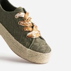 Tennis Kaki à Dentelle à Semelle Plateforme Corde -Caprices Chaussures Boutique WWWERM 10384330199 5