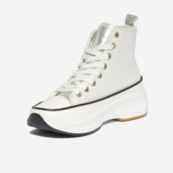 Basket KAPORAL Blanche Et Argenté En Toile à Plateforme Et Lacet Jaune Fluo -Caprices Chaussures Boutique WWWERM 10384330208 3