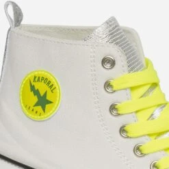 Basket KAPORAL Blanche Et Argenté En Toile à Plateforme Et Lacet Jaune Fluo -Caprices Chaussures Boutique WWWERM 10384330208 5