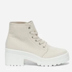 Basket TEXTO écrue En Toile à Plateforme Crantée