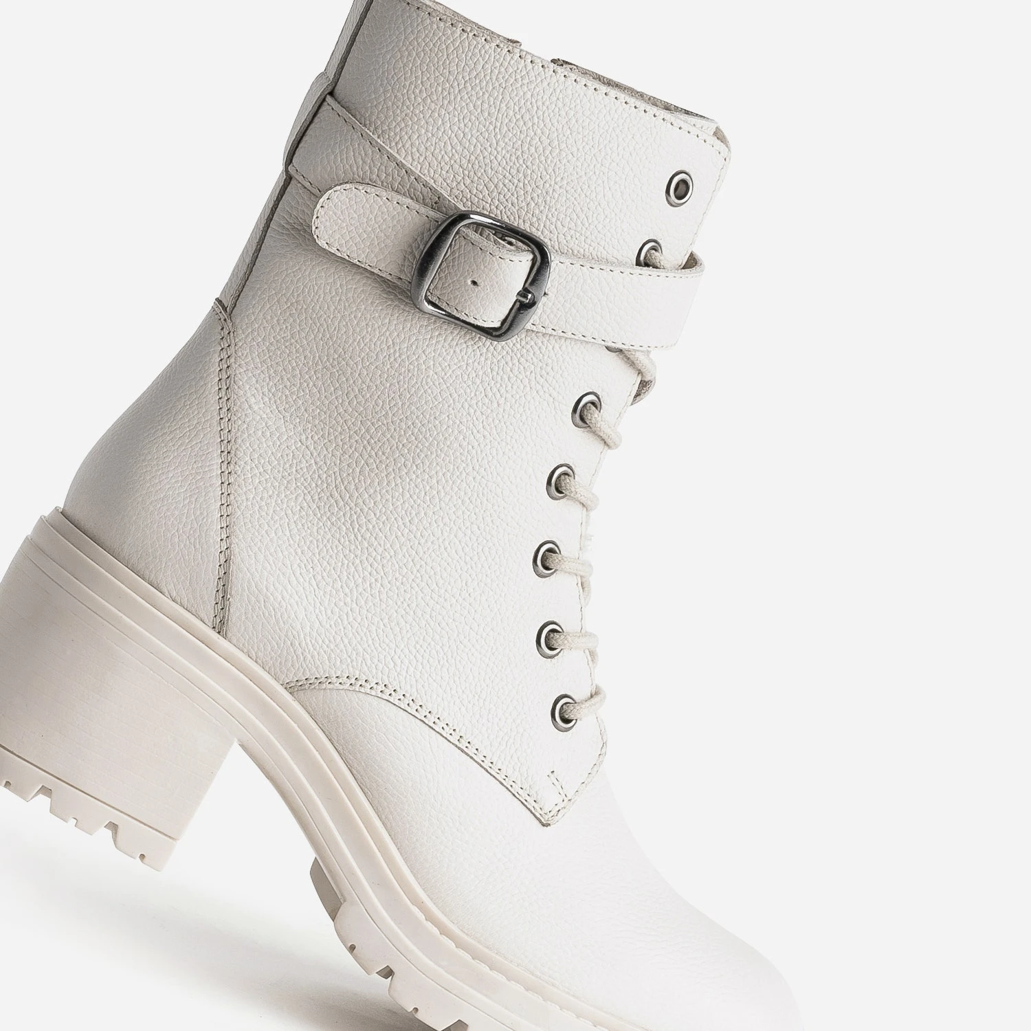 Bottine à Talon TEXTO Blanc Cassé En Cuir 8 Bottine à Talon TEXTO Blanc Cassé En Cuir – Image 6