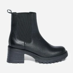 Boots Talon TEXTO En Cuir Noir