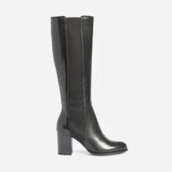 Botte Noire En Cuir éco-conçu Avec Large élastique Latéral