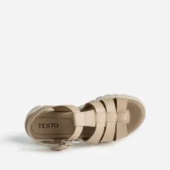 Sandale TEXTO Beige En Cuir à Semelle Crantée -Caprices Chaussures Boutique WWWERM 10385760083 4