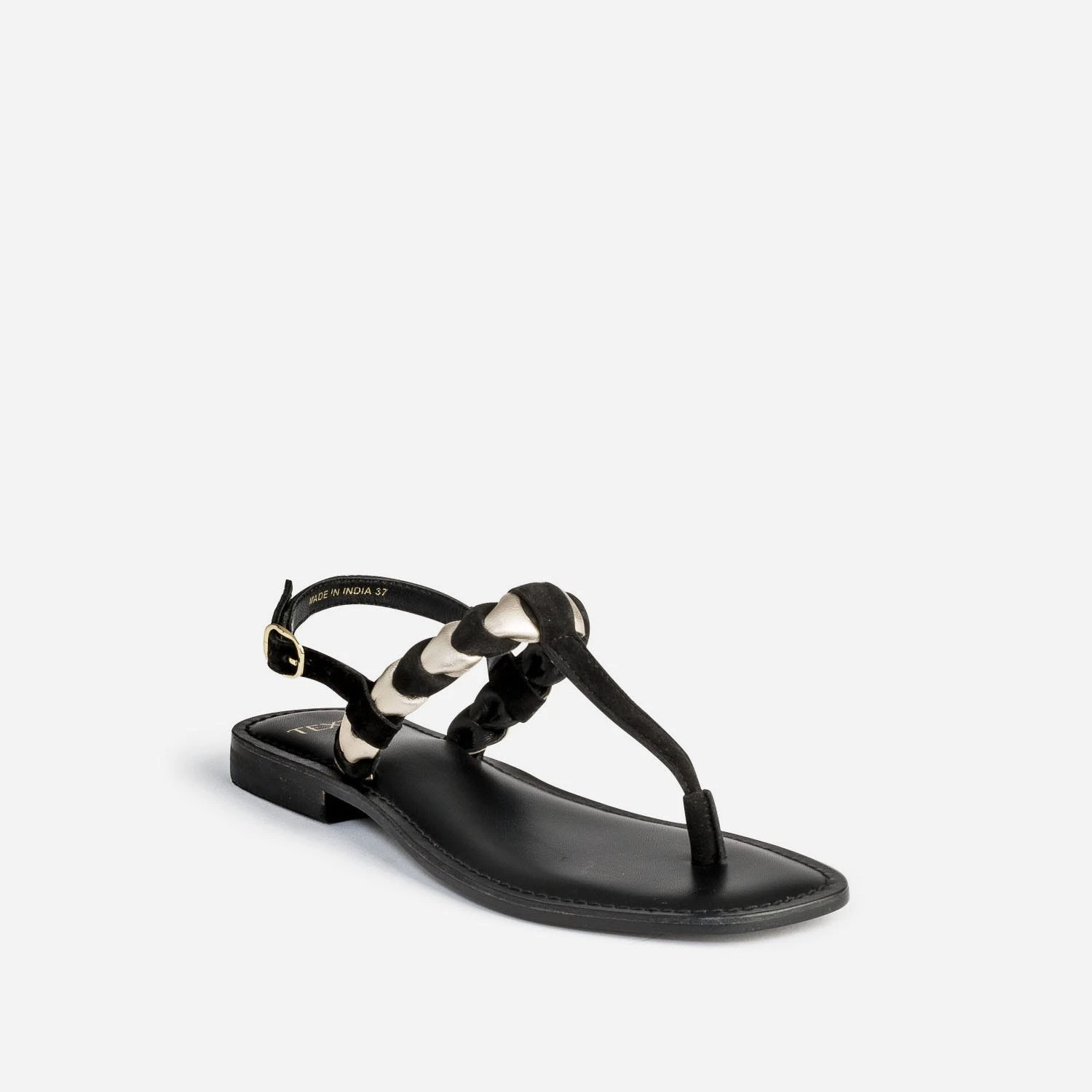 Sandale-tong TEXTO Noir En Cuir Velours Tressé Or 4 Sandale-tong TEXTO Noir En Cuir Velours Tressé Or – Image 2