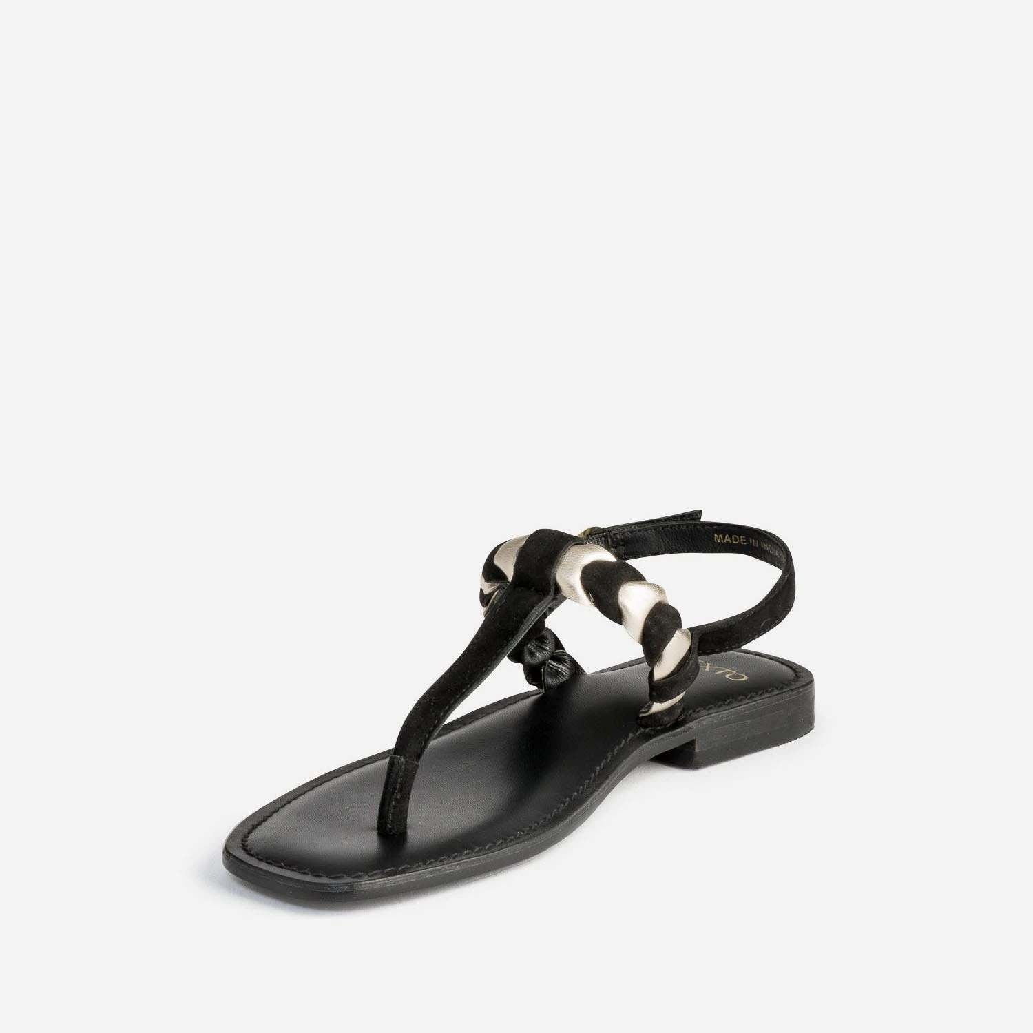 Sandale-tong TEXTO Noir En Cuir Velours Tressé Or 5 Sandale-tong TEXTO Noir En Cuir Velours Tressé Or – Image 3