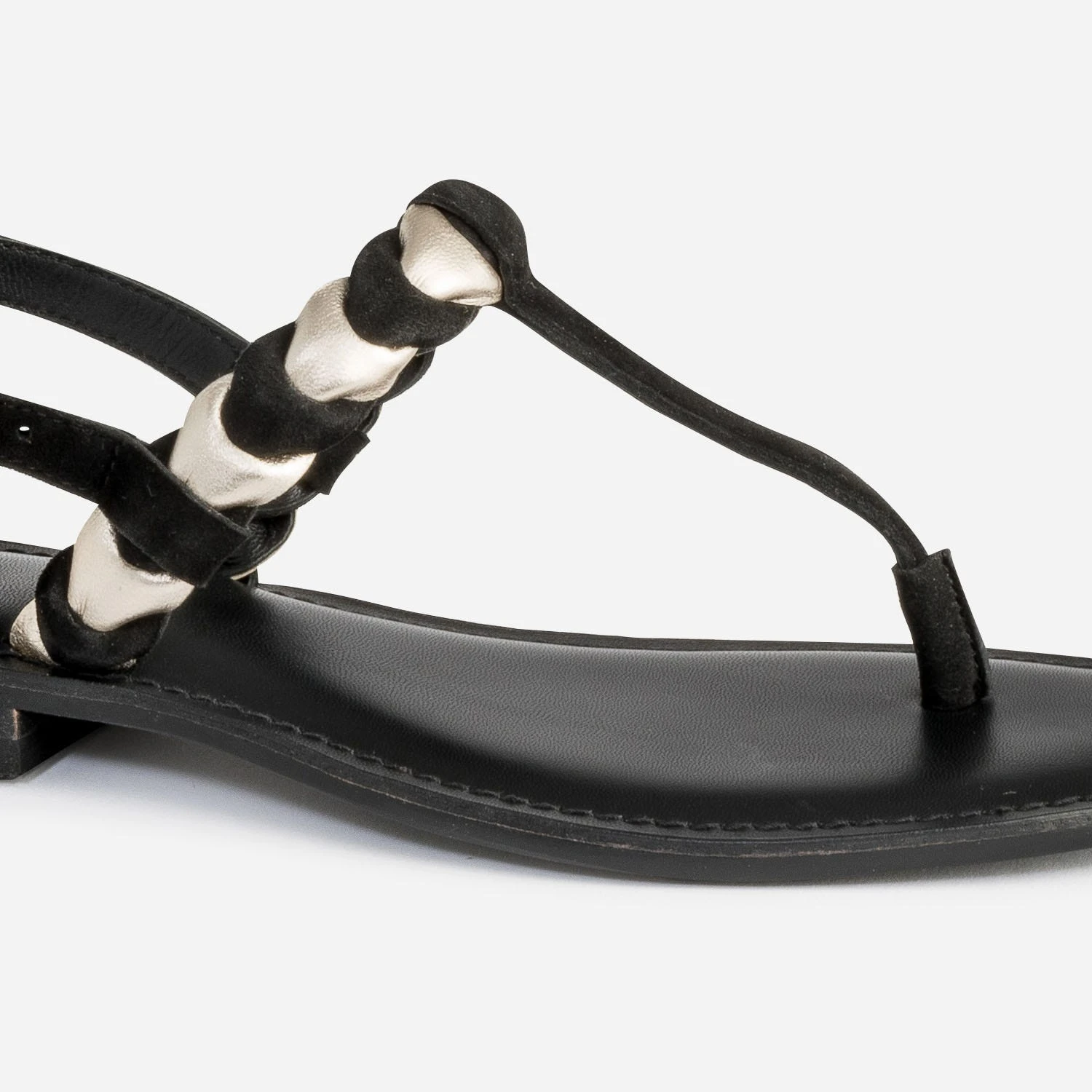 Sandale-tong TEXTO Noir En Cuir Velours Tressé Or 8 Sandale-tong TEXTO Noir En Cuir Velours Tressé Or – Image 6